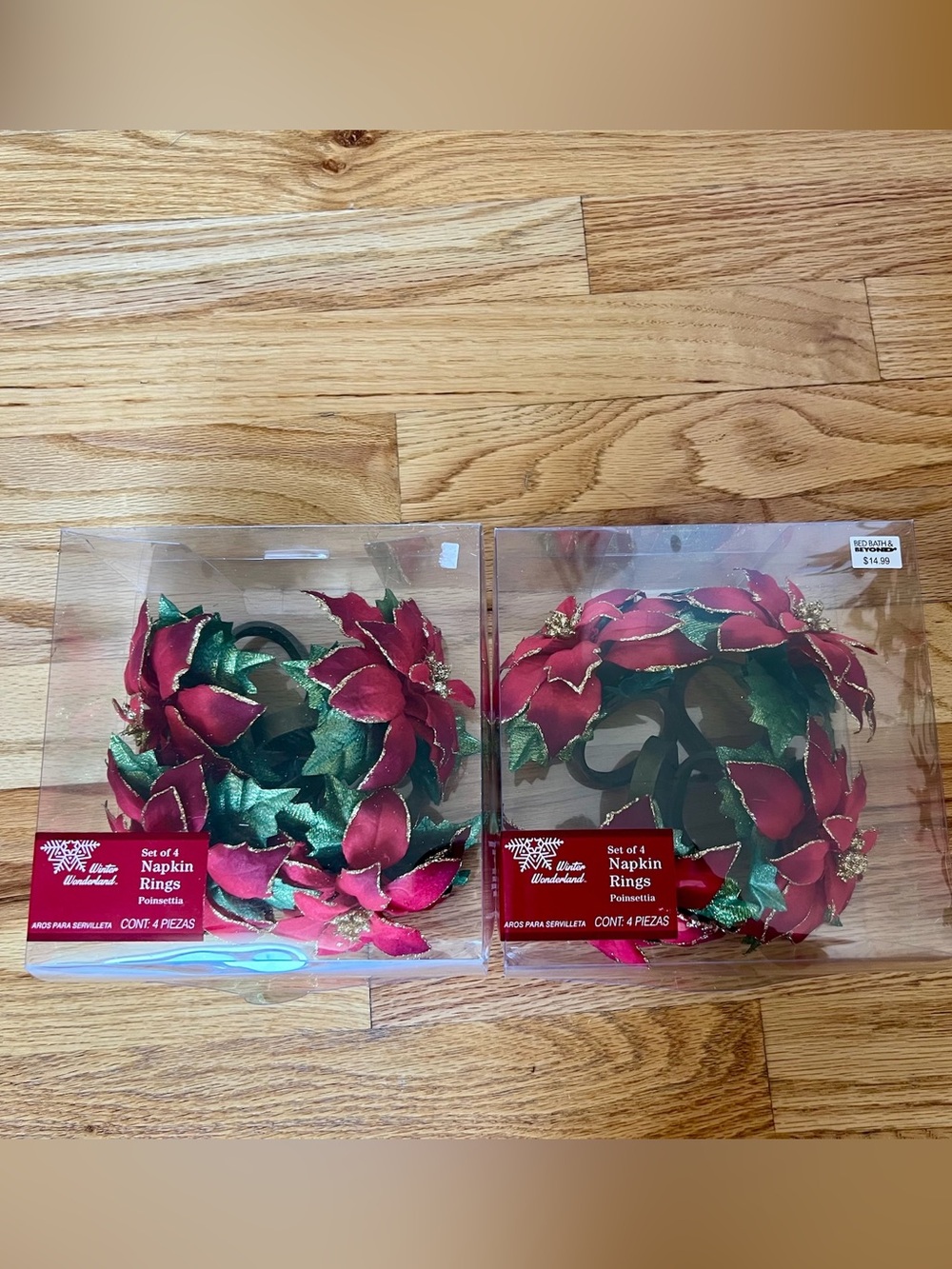 8 Winter Wonderland Poinsettia Napkin Rings – Christmas Holiday Decor
